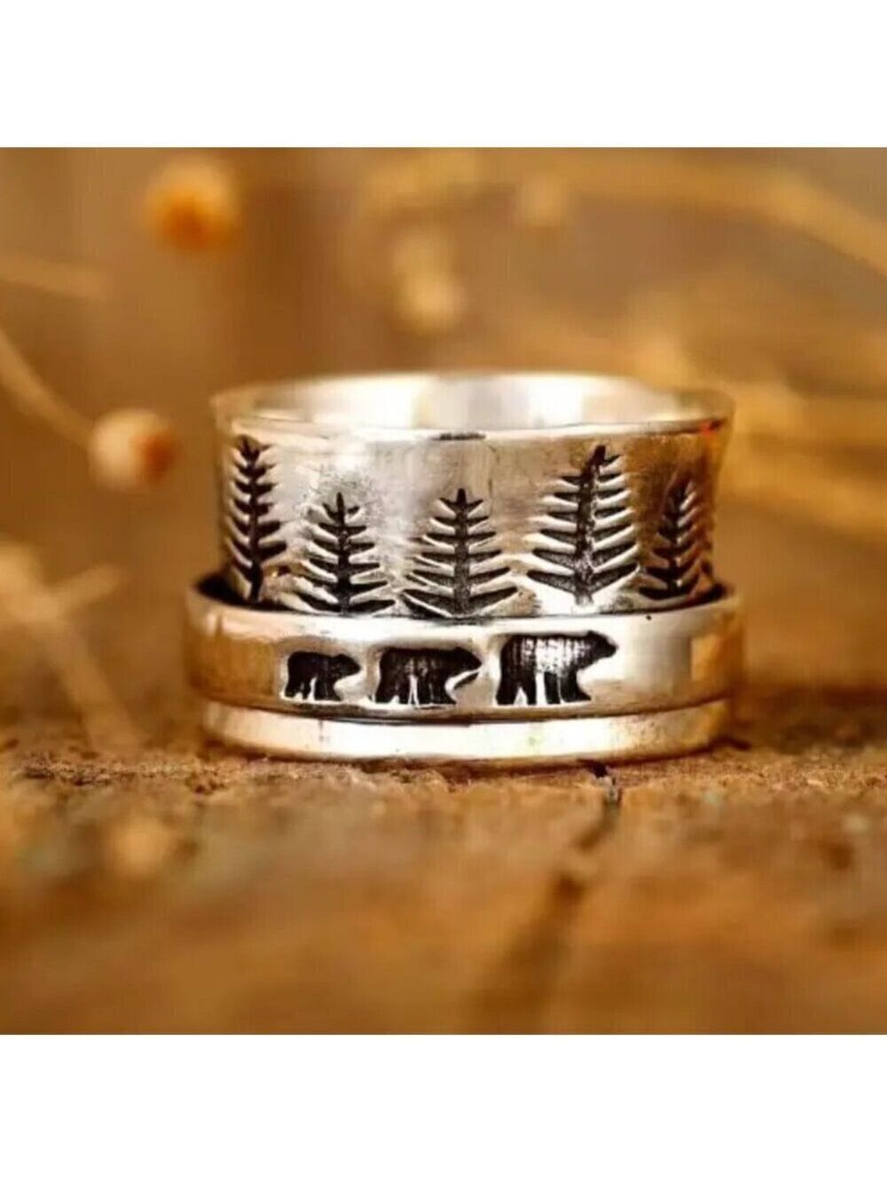 Boho Bear Landscape Mountain and Forest Ring #1372 - Picture 3 of 14